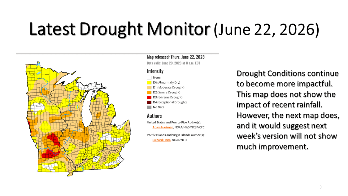After nearly 2 months of very limited rainfall, our area (Southwest Michigan) finally had around an inch of rain between the 25th and 26th of June.  My blog below will look at the impact of that on our drought and the forecast going forward for the next 2 week to see if we will have a mitigation of our current&nbsp;drought.