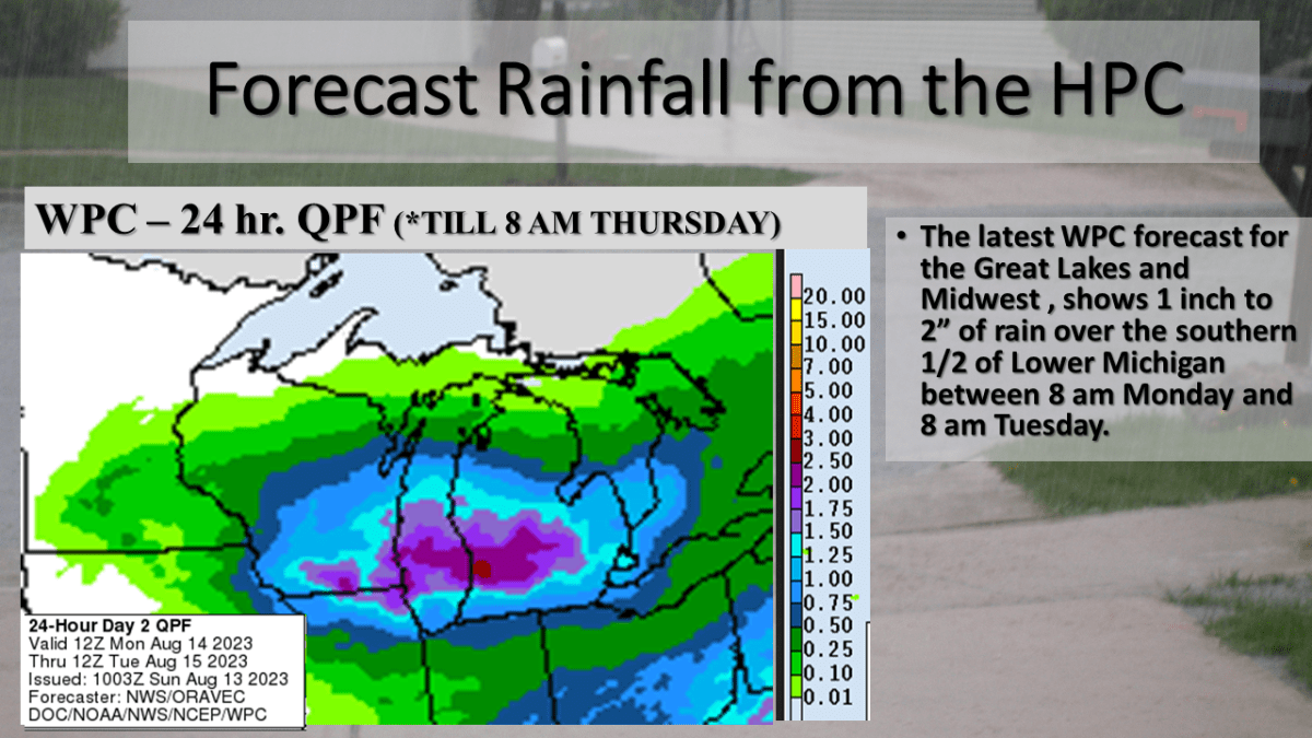 Heavy Rainfall is expected over most of Lower Michigan from Monday Afternoon into Tuesday&nbsp;Morning