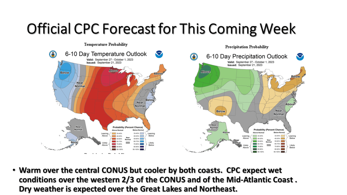 Here is my forecast for this coming week, plus a look at the current fall foliage report.  The short story is warm and dry this week of the Great Lakes and northern New England.  Wet along most of the East Coast and over the western CONUS.  It will be cool and wet over the western&nbsp;CONUS.
